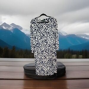 Lauren Ralph Lauren Navy & White Print Surplice Ruched‎ Dress – Size 16